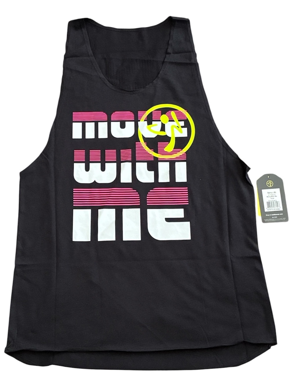 Zumba Fitness Black Tank Top with Pink, White & Neon Yellow Graphics size S